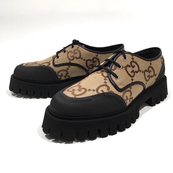 GUCCI SUPREME MACRO GG CANVAS LACE-UP SHOES -BEIGE / BLACK -MEN US 9.5 -NEW - Picture 6 of 9